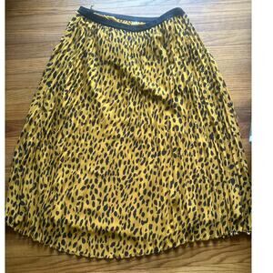 Tahari Pleated Leopard Print Midi Skirt – Vibrant Yellow + Black XL